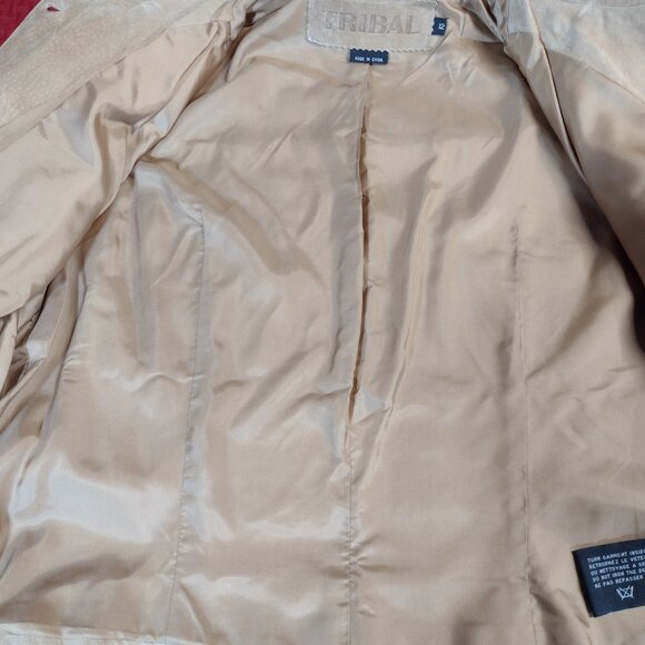 Women’s Tribal Suede Light Tan Jacket with Embellishments – Size 12 - Picture 6 of 16